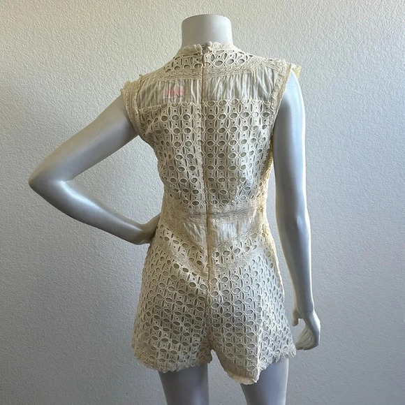 Free People Womens Victoria Sleeveless Lace-Trim Romper - Picture 5 of 10